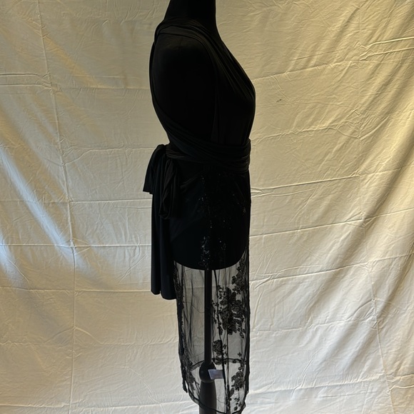 NWOT Sexy Black Dress Floral Printed Mesh Patchwork Bodycon Dress - Picture 4 of 14